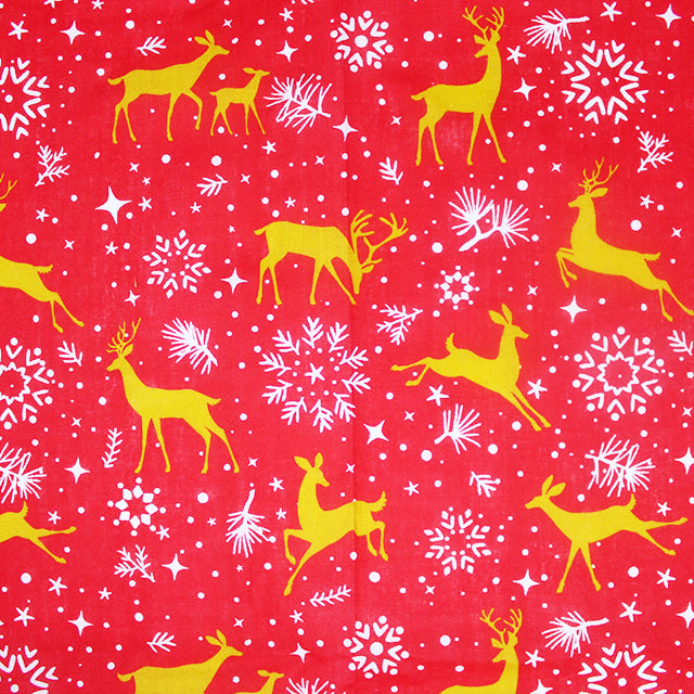 Gold Reindeer on Red Polycotton Fabric