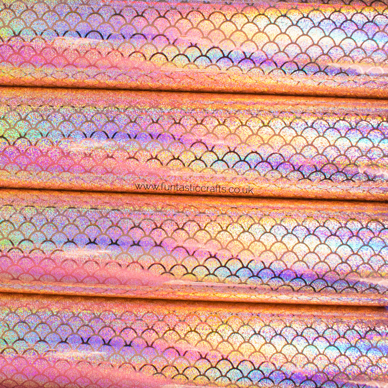 Holographic Mermaid Scales Leatherette Fabric - Rose Gold