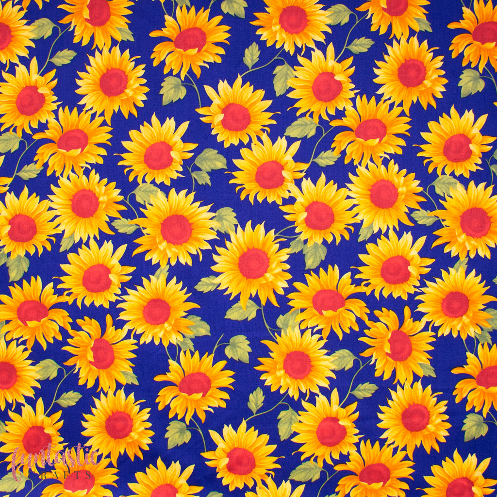Sunflowers on Royal Blue - 100% Cotton Fabric by Rose and Hubble