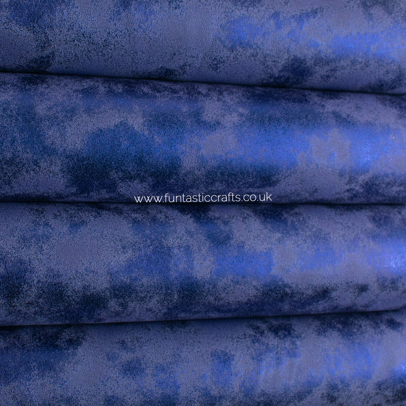 Royal Blue Distressed Metallic Smooth Leatherette