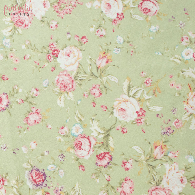 Sage Green Vintage Floral - 100% Cotton Fabric by Rose and Hubble