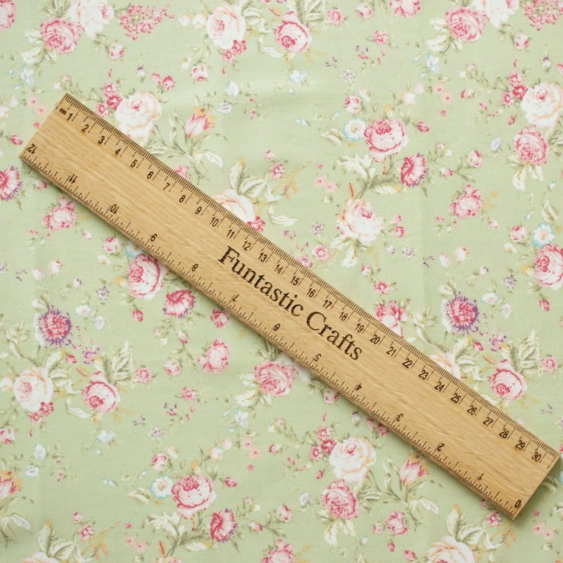 Sage Green Vintage Floral - 100% Cotton Fabric by Rose and Hubble