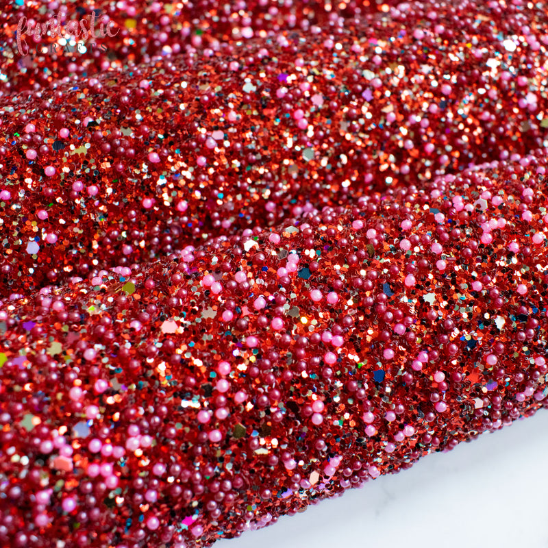 Santa Baby Chunky Glitter Fabric with Pearls