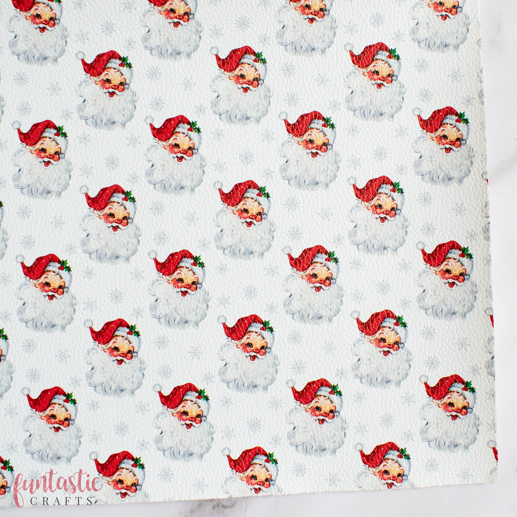 Smiley Santa on White Christmas Printed Leatherette