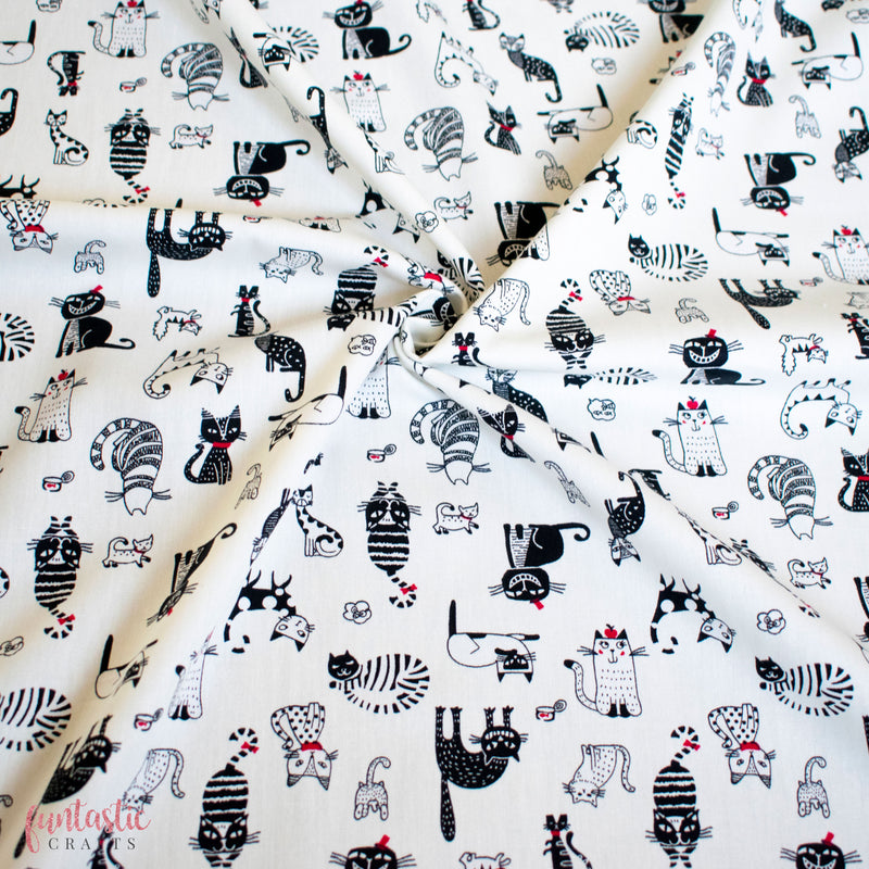 Ivory Sassy Cats - 100% Cotton Fabric by Rose and Hubble