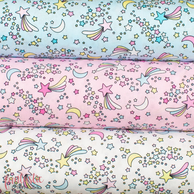 Sky Blue Shooting Stars - 100% Cotton Fabric by Rose and Hubble