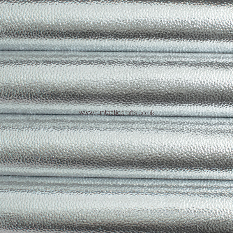 New Silver Textured Metallic Leatherette Fabric