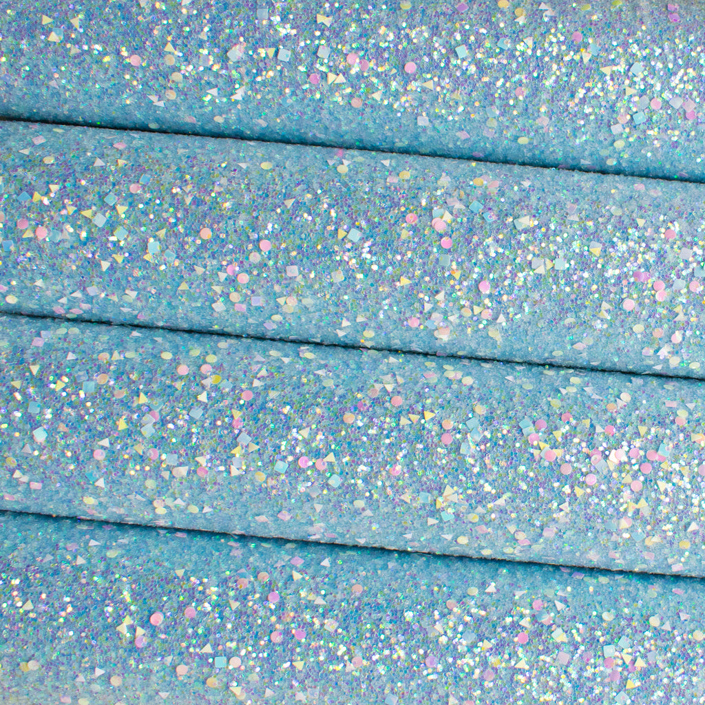 Sky Blue Dazzling Diamonds Iridescent Chunky Glitter Fabric