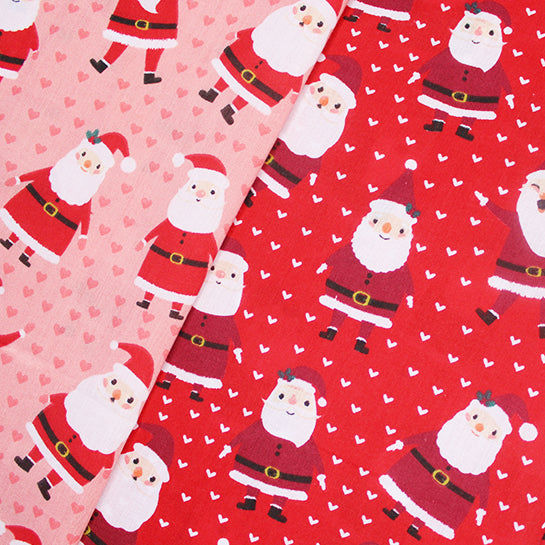 Smiley Santa on Pink Polycotton Fabric