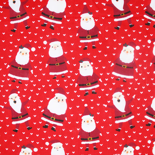 Smiley Santa on Red Polycotton Fabric