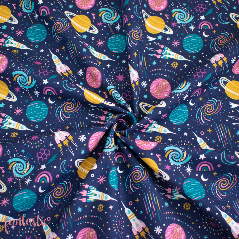 Rockets and Planets on Navy 100% Cotton Fabric