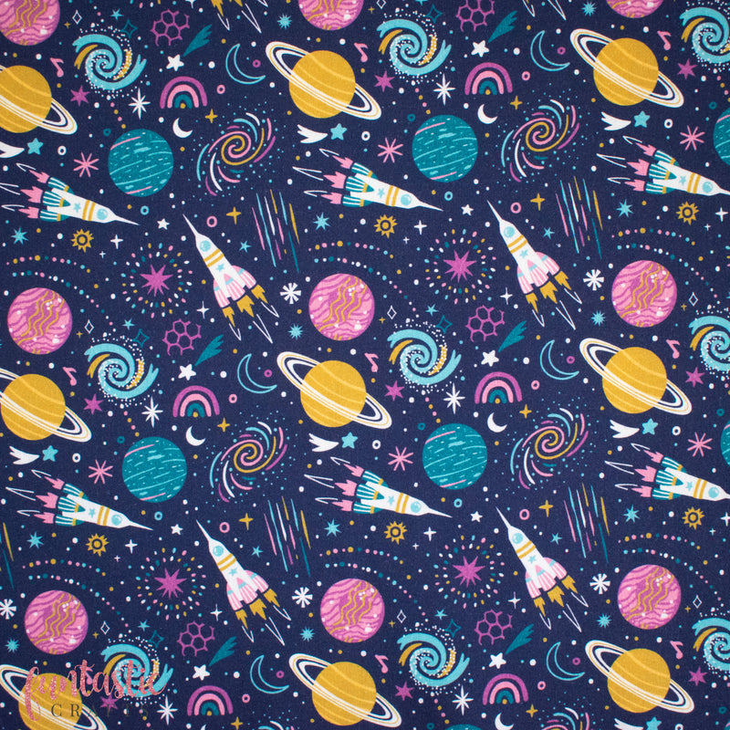 Rockets and Planets on Navy 100% Cotton Fabric