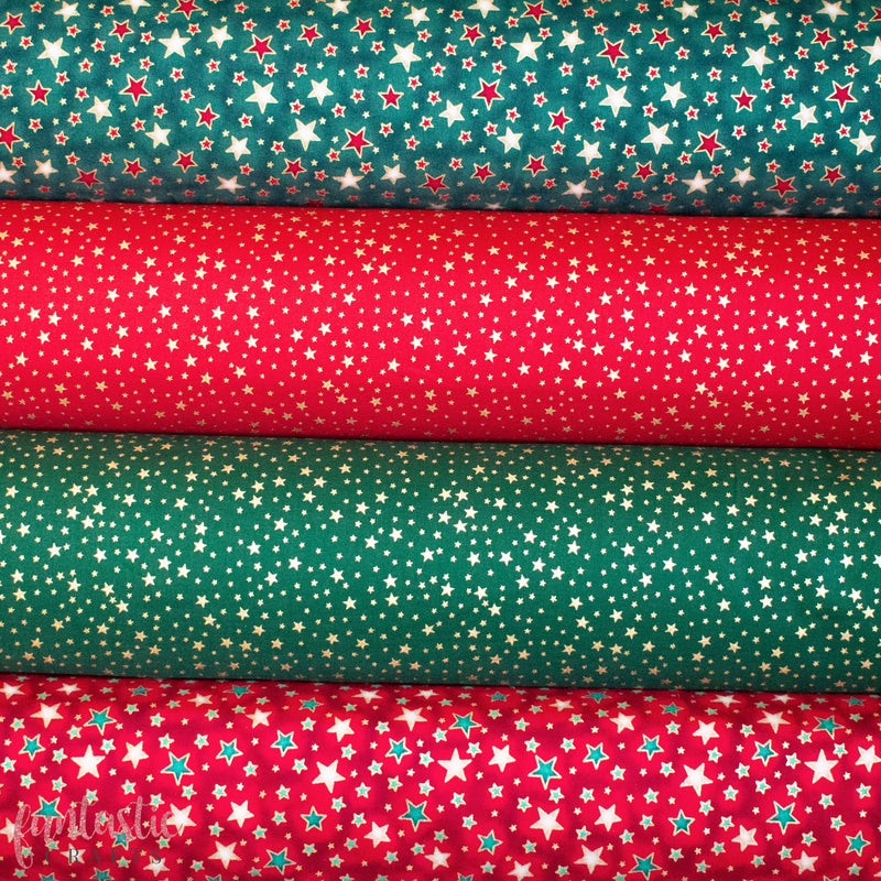 Tiny Gold Stars on Red 100% Cotton Christmas Fabric