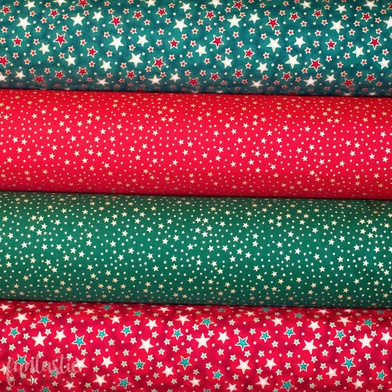 Dazzle Stars on Red 100% Cotton Christmas Fabric