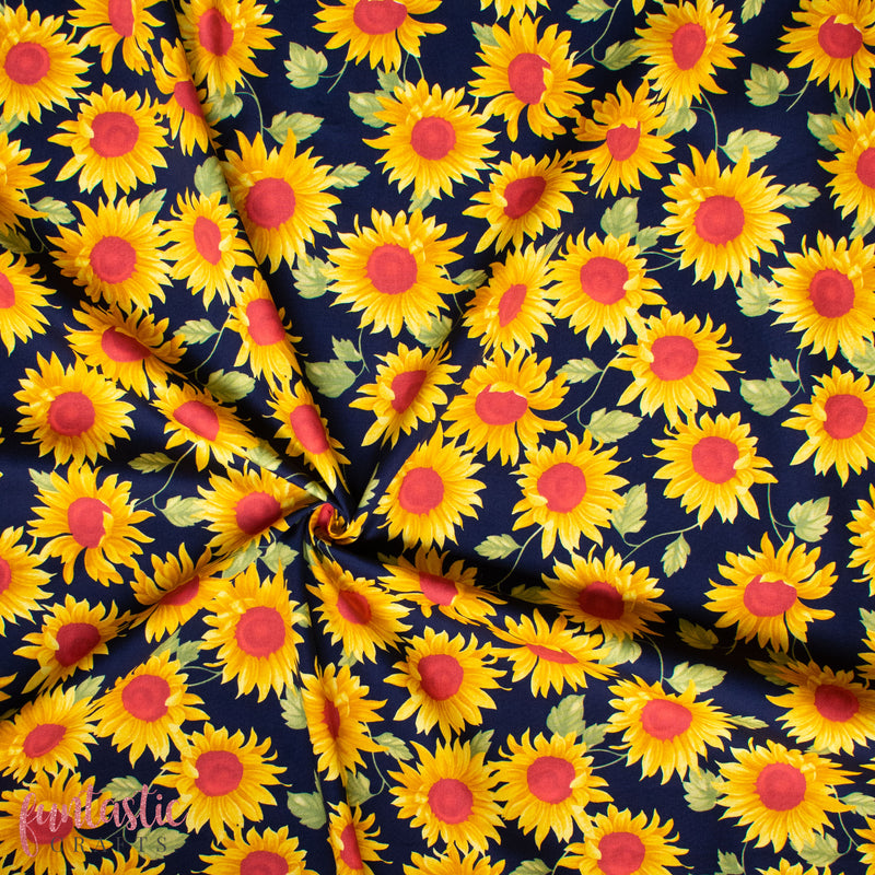 Sunflowers on Navy Blue - 100% Cotton Fabric by Rose and Hubble