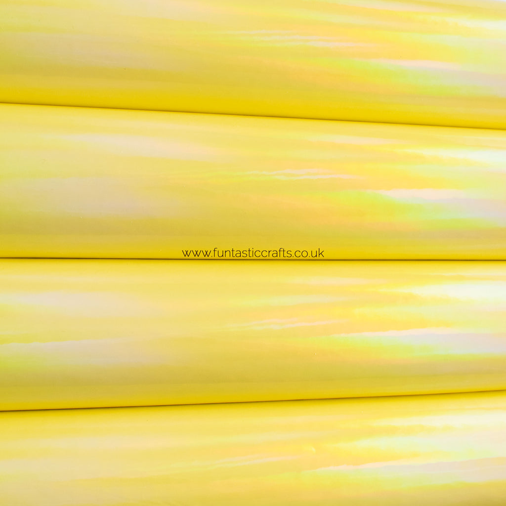 Holographic Patent Leatherette Fabric - Sunshine Yellow