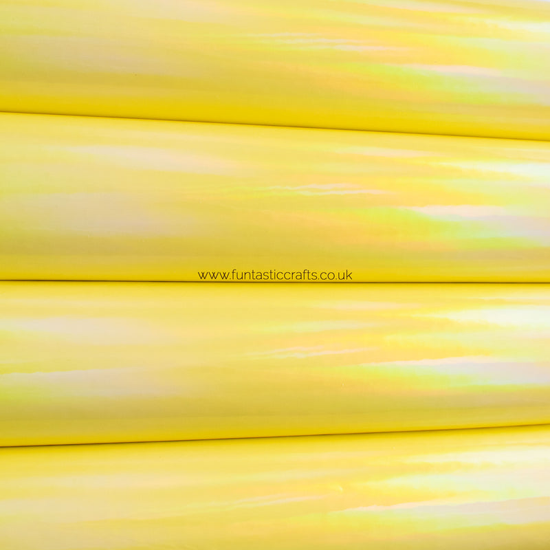 Holographic Patent Leatherette Fabric - Sunshine Yellow