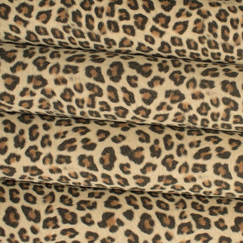Leopard Print Faux Suede Fabric - Tan