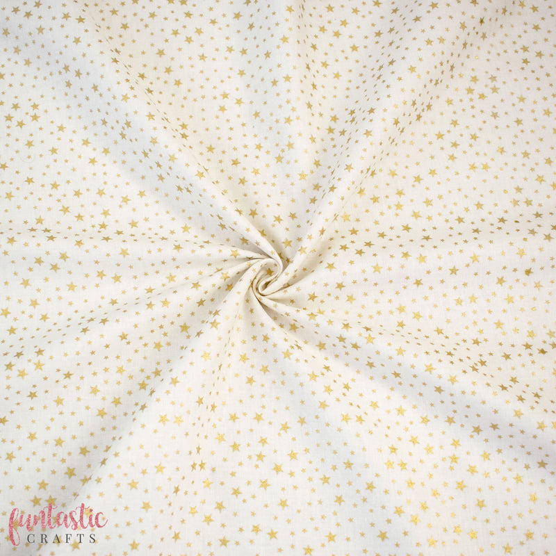 Tiny Gold Stars on Ivory 100% Cotton Christmas Fabric