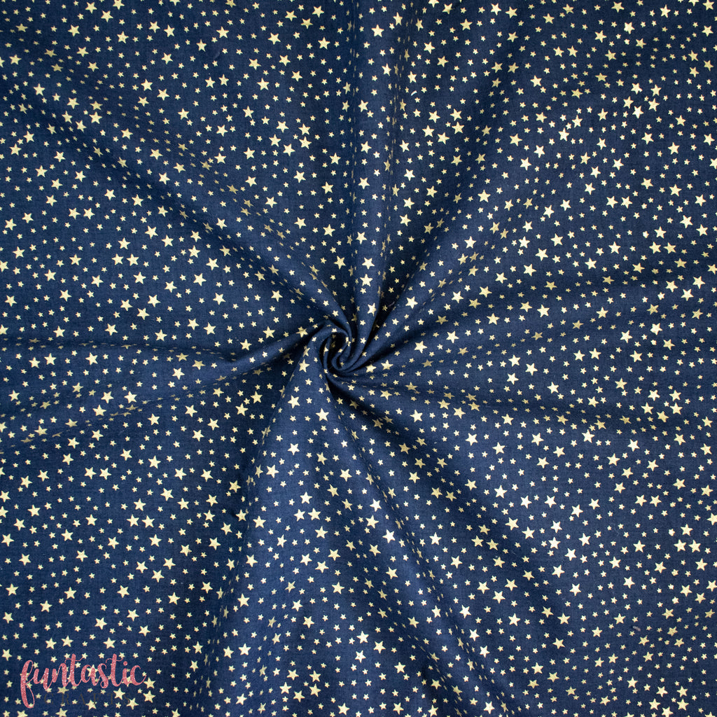Tiny Gold Stars on Navy Blue 100% Cotton Christmas Fabric