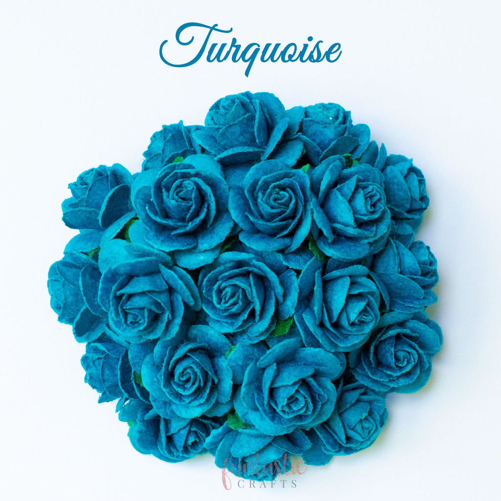 Turquoise Mulberry Paper Flowers Open Roses