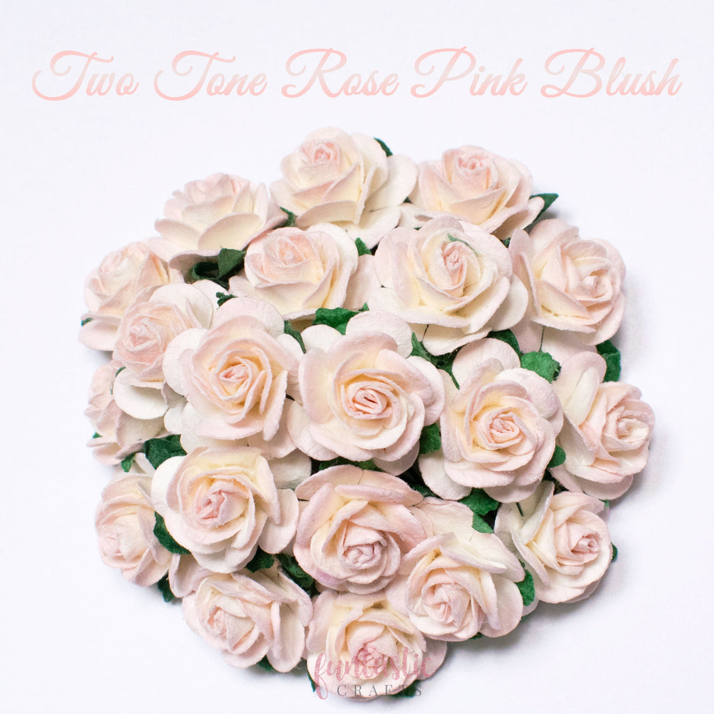 Two Tone Rose Pink Blush Mulberry Paper Flowers Open Roses