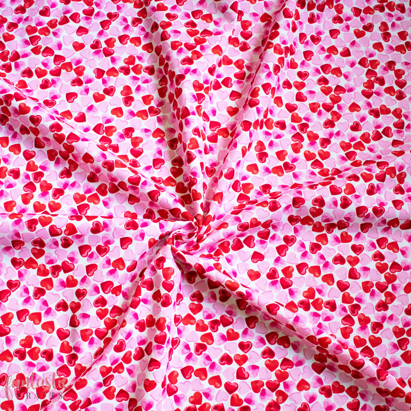 Pink Hearts on White - 100% Cotton Fabric by Rose and Hubble