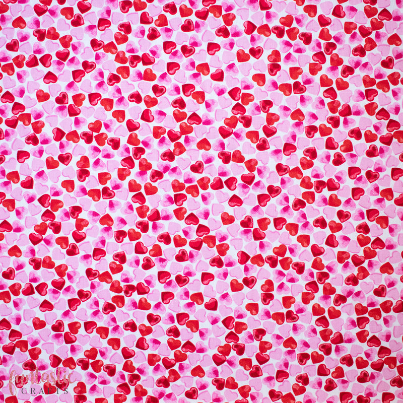 Pink Hearts on White - 100% Cotton Fabric by Rose and Hubble