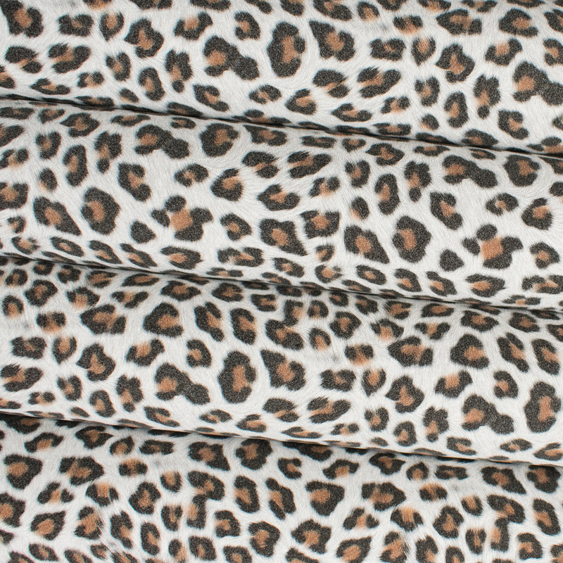 Leopard Print Faux Suede Fabric - White