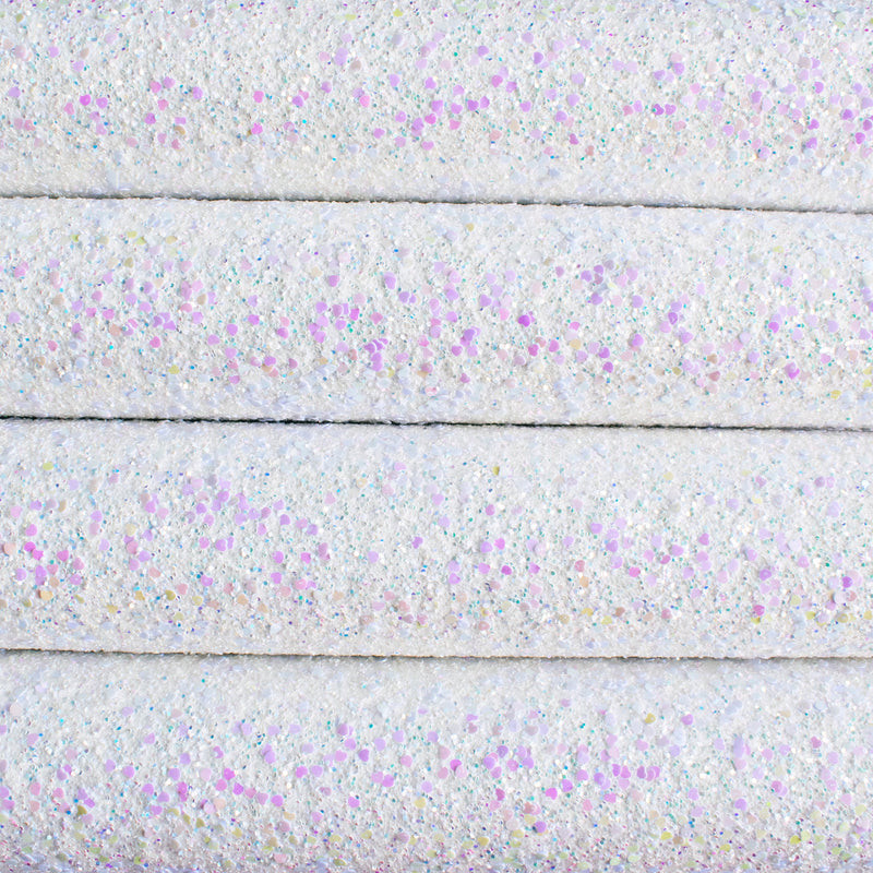 White Sweetheart Chunky Glitter Fabric with hearts