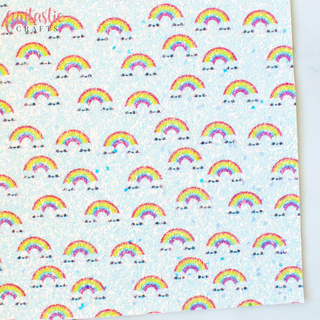 White Over the Rainbow Chunky Glitter Fabric