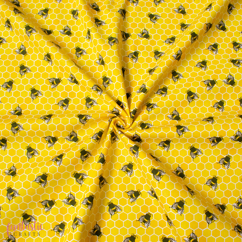 Honeycomb Bees on Yellow - 100% Cotton Fabric by Rose and Hubble