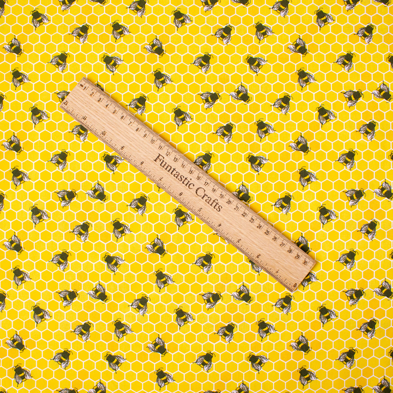 Honeycomb Bees on Yellow - 100% Cotton Fabric by Rose and Hubble