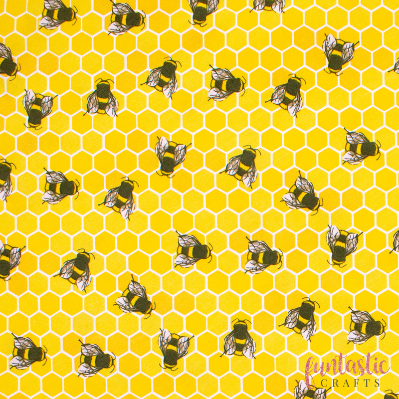 Honeycomb Bees on Yellow - 100% Cotton Fabric by Rose and Hubble