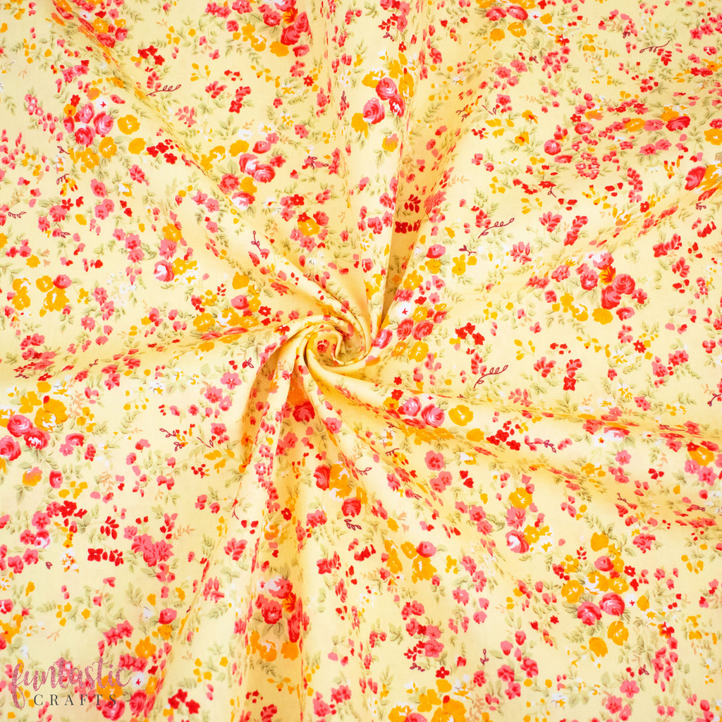 Yellow Emily Floral - 100% Cotton Fabric by Rose and Hubble