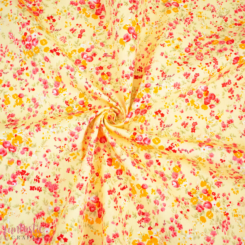 Yellow Emily Floral - 100% Cotton Fabric by Rose and Hubble