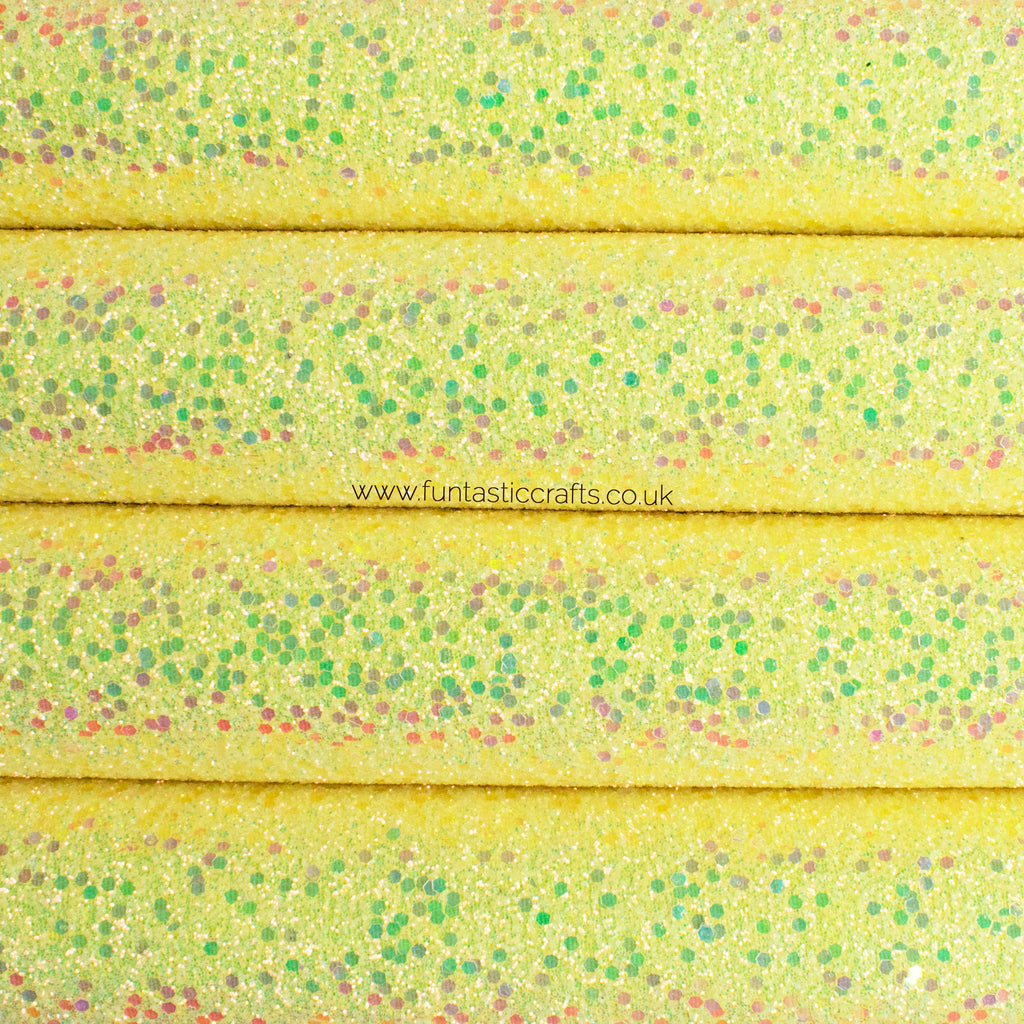 Iridescent Neon Yellow Chunky Glitter Fabric