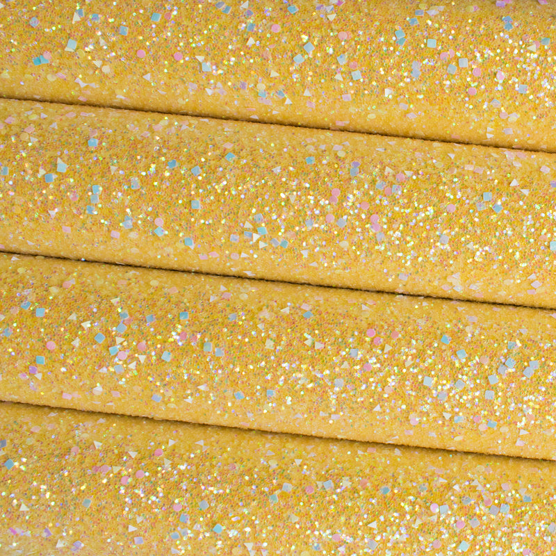 Sunshine Yellow Dazzling Diamonds Iridescent Chunky Glitter Fabric